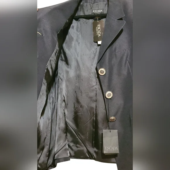 Escada NWT Black Blazer Classic Formal Jacket Silk & Cotton